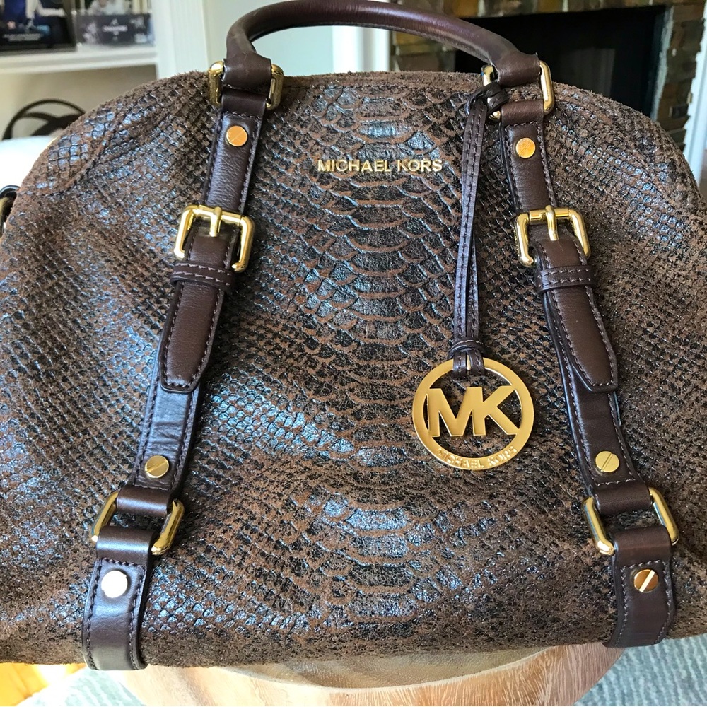 Michael Kors Bedford Bowling Satchel Leather Snake Embossed Bag - Like New!